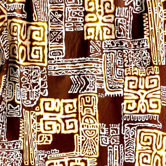 Vintage Malihini Hawaii Men's Hawaiian Shirt Tiki Aloha Pattern Brown Gold - Picture 7 of 7